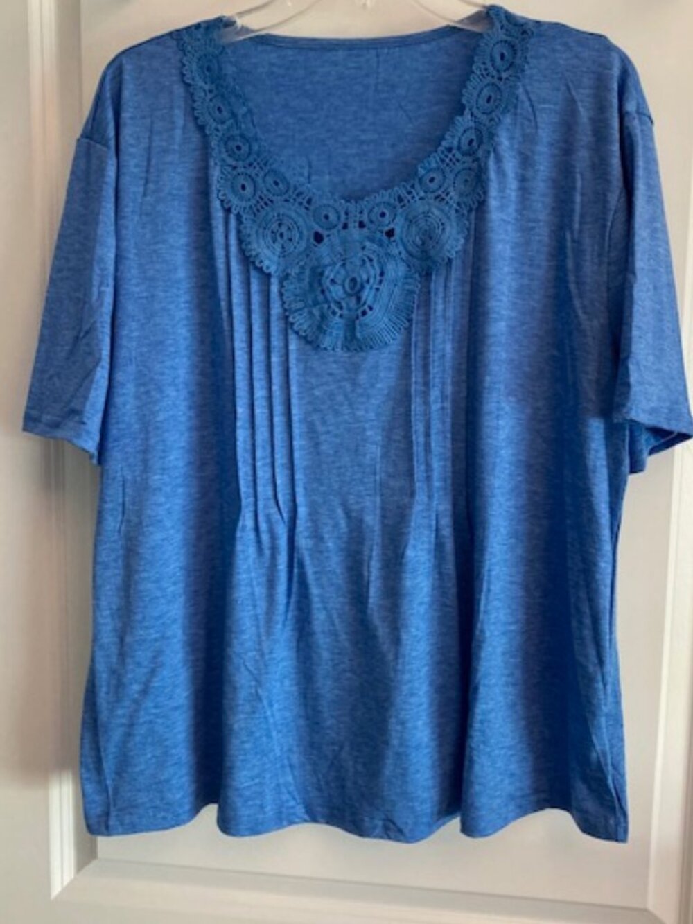 Lace neckline Blue V neck top - NEW